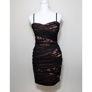 City Triangles 90s Y2K Peach/Pink/Black Lace Ruched Short Body Con Dress Medium
